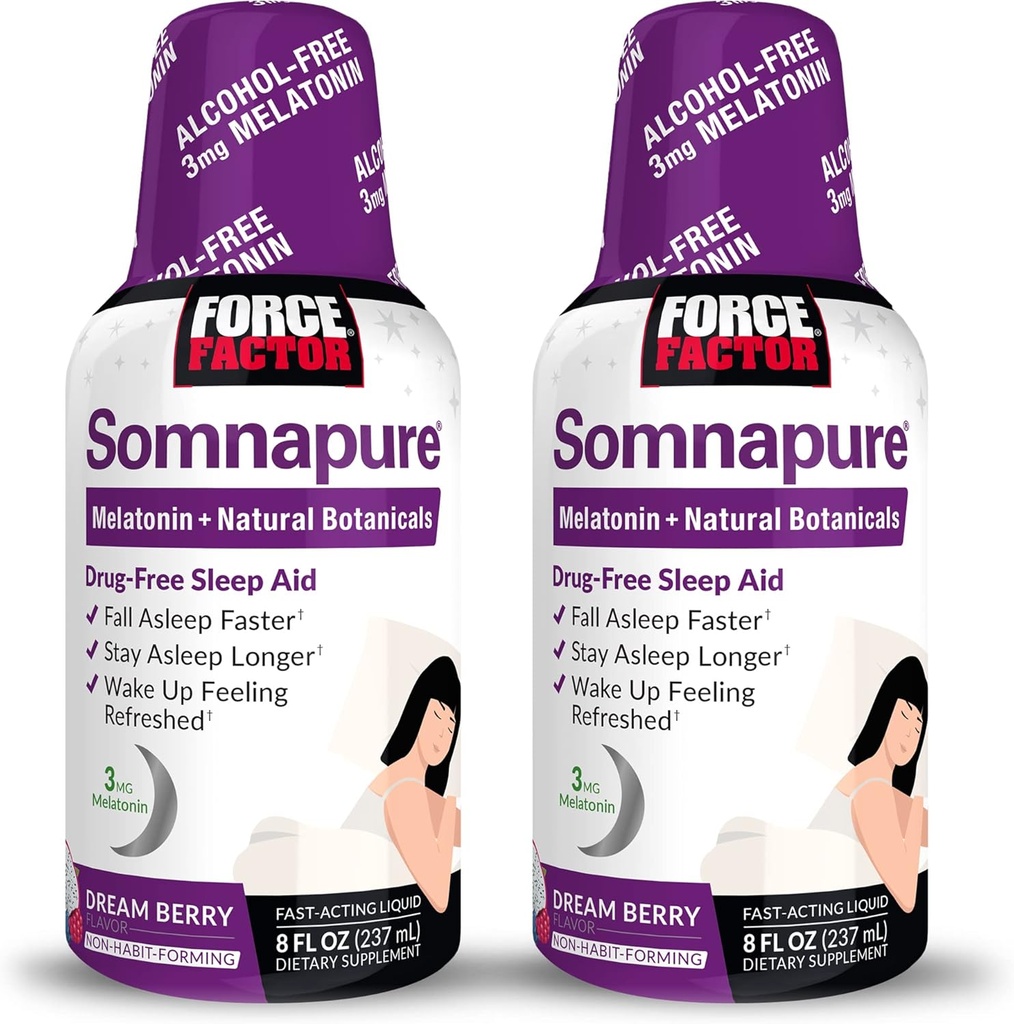 FORCE FACTOR Somnapure, 2-Pack, Sleep Aid for Adults with Melatonin, Valerian Root, & Lemon Balm, Liquid Supplement to Fall Asleep Faster, Stay Asleep Longer, & Wake Up Refreshed, 16oz, 48 Servings