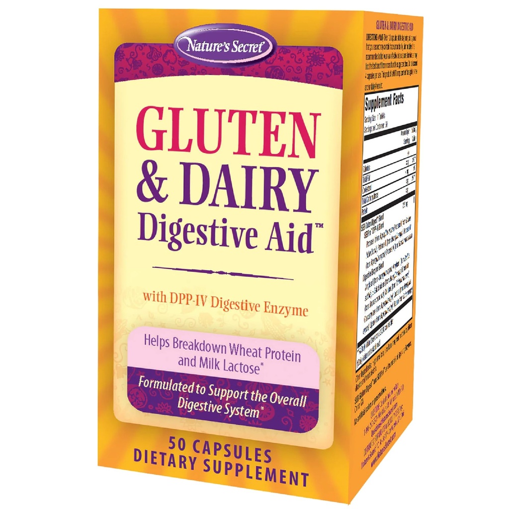 Nature's Secret Gluten & Dairy Digestive Aid - 50 Capsules - Helps Break Down Wheat Protein & Milk Lactose - 25 Servings