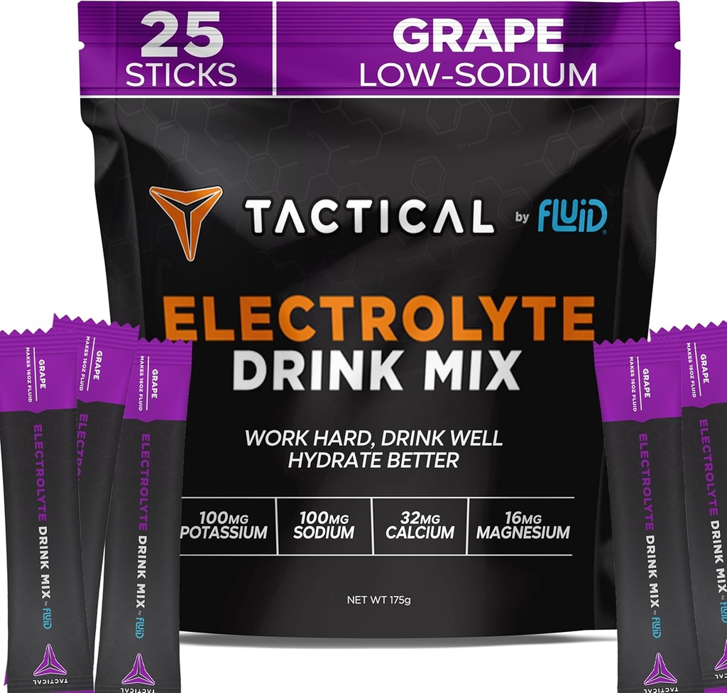 Fluid Tactical - Electrolyte Powder Packets, Accelerate Re-Hydration, Low Sugar, Electrolyte Drink Mix, Prevent Dehydration, Eliminate Cramps