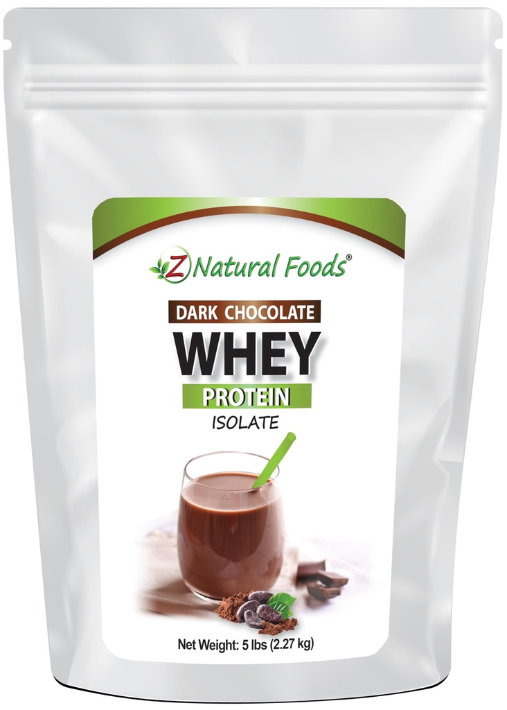 Z Natural Foods Dark Chocolate Whey Protein Isolate, Natural Protein Powder with Zero Sugar, Enriched with Vital Proteins for Energy Boost and Weight Loss, Gluten Free, Non-GMO, 5 lbs
