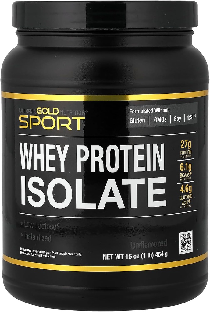 California Gold Nutrition Sport, Whey Protein Isolate, Unflavored, 1 lb (454 g)