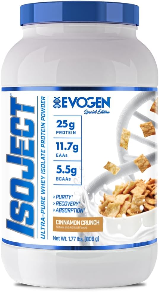 Evogen Isoject - Whey Protein Isolate | Ultra-Pure Whey Protein Powder with Ignitor Enzymes, BCAAs, and EAAs | Enhanced Absorption & Recovery | Cinnamon Crunch | 26 Servings