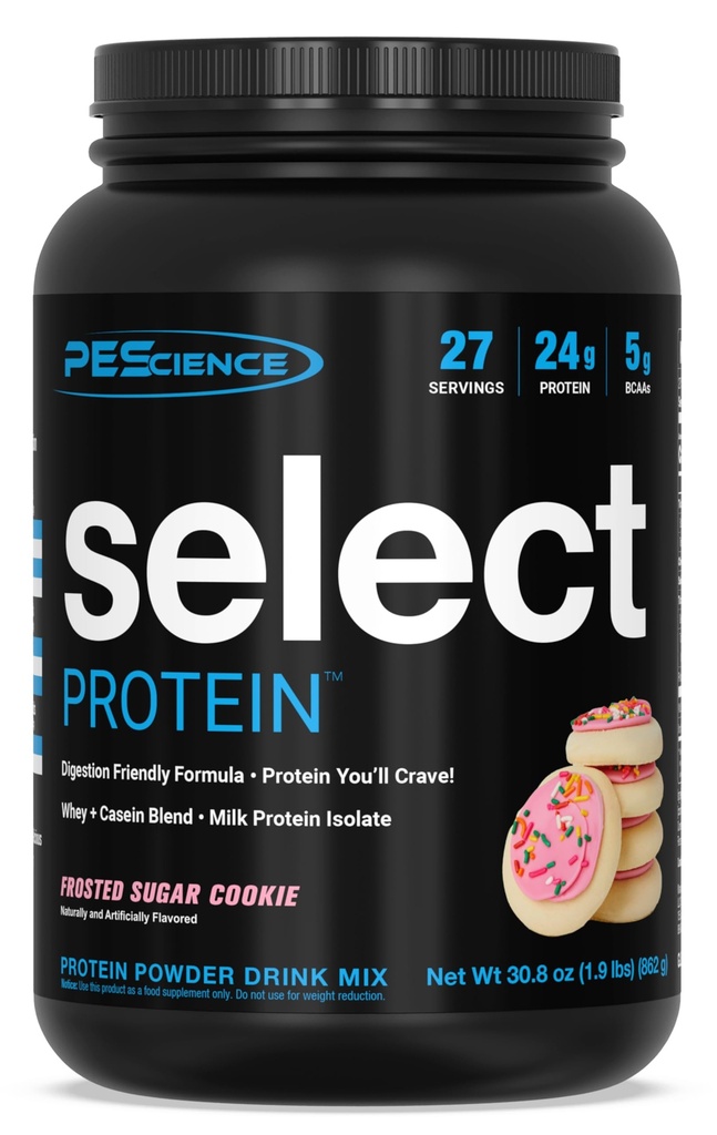 PEScience Select Protein Powder, Whey and Casein Blend, Lean Protein Powder for Women and Men, Low Calorie, Low Carb, Keto Friendly, Gluten Free, Frosted Sugar Cookie - 27 Servings