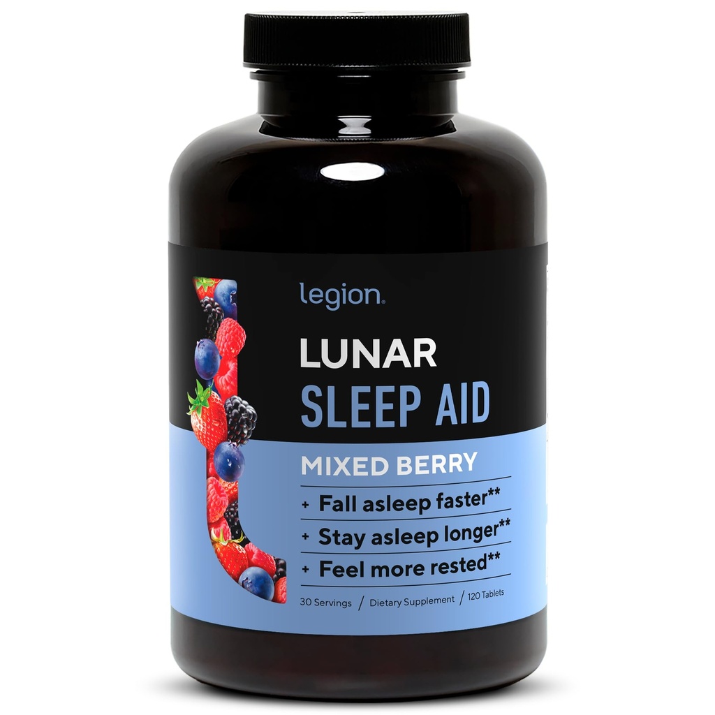 LEGION Lunar Natural Sleep Aid Chewable Tablets with Melatonin, L-Glycine, 30 Serving