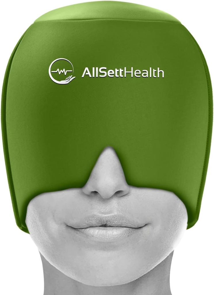 Migraine Relief Cap Ice Head Wrap Headache and Migraine Hat | Headache Relief with Hot/Cold Gel Head Ice Pack with Face and Eye Headache Mask Compress - Green