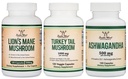 Double Wood Supplements Lion's Mane Mushroom 120 Count, Turkey Tail 120 Count, Ashwagandha 120 Count