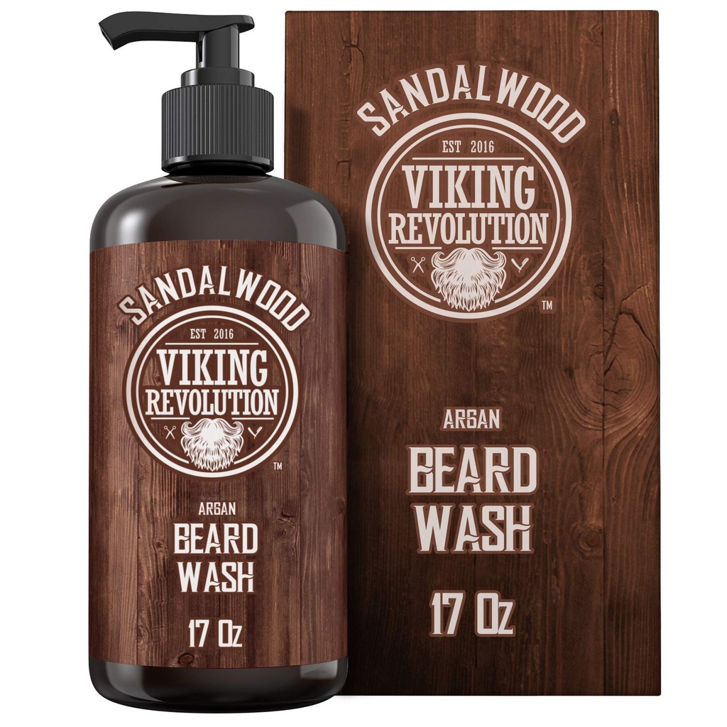 Viking Revolution Beard Wash Shampoo w/Argan & Jojoba Oils - Softens & Strengthens - Sandalwood Scent - 17 oz Shampoo