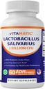 Vitamatic Lactobacillus Salivarius 2 Billion per DR Capsule - 60 Count - Digestive Support - Made with Prebiotic Inulin Fiber (1 Bottle)