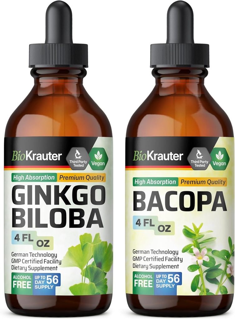 BIO KRAUTER Bacopa Tincture 4 Fl. Oz. + Ginkgo Biloba Tincture 4 Fl. Oz.