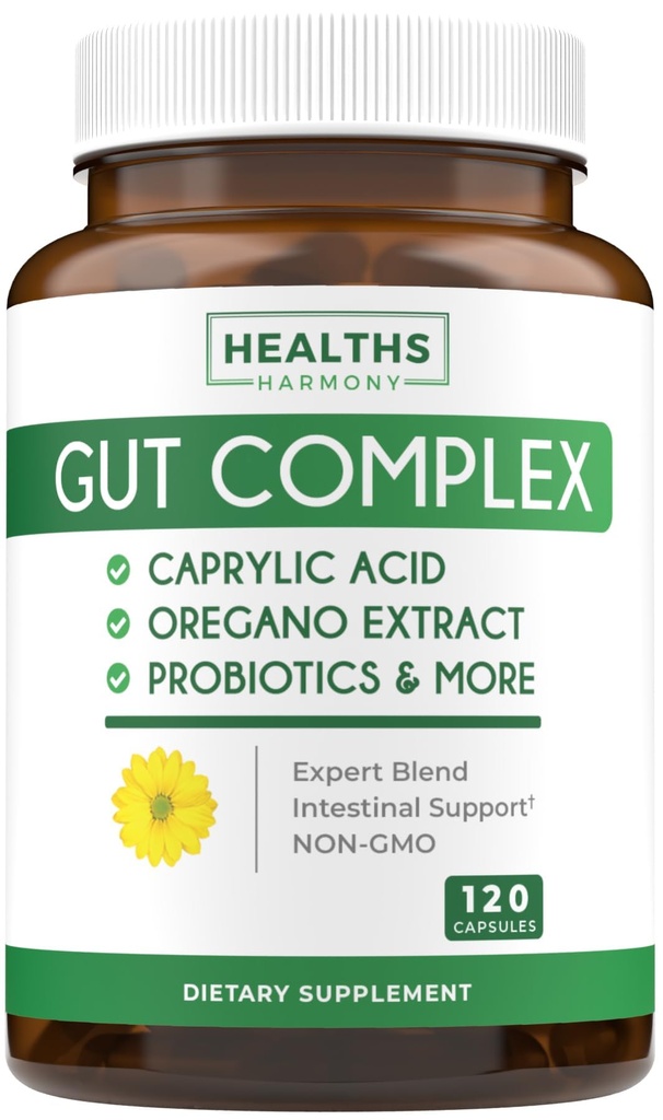 Candida Support (120 Capsules) - Caprylic Acid, Oregano Oil & Probiotics Help Maintain Already Normal Levels of Yeast and Candida - Vegetarian, Non-GMO Intestinal Supplement - Gut Cleanse (No Pills)
