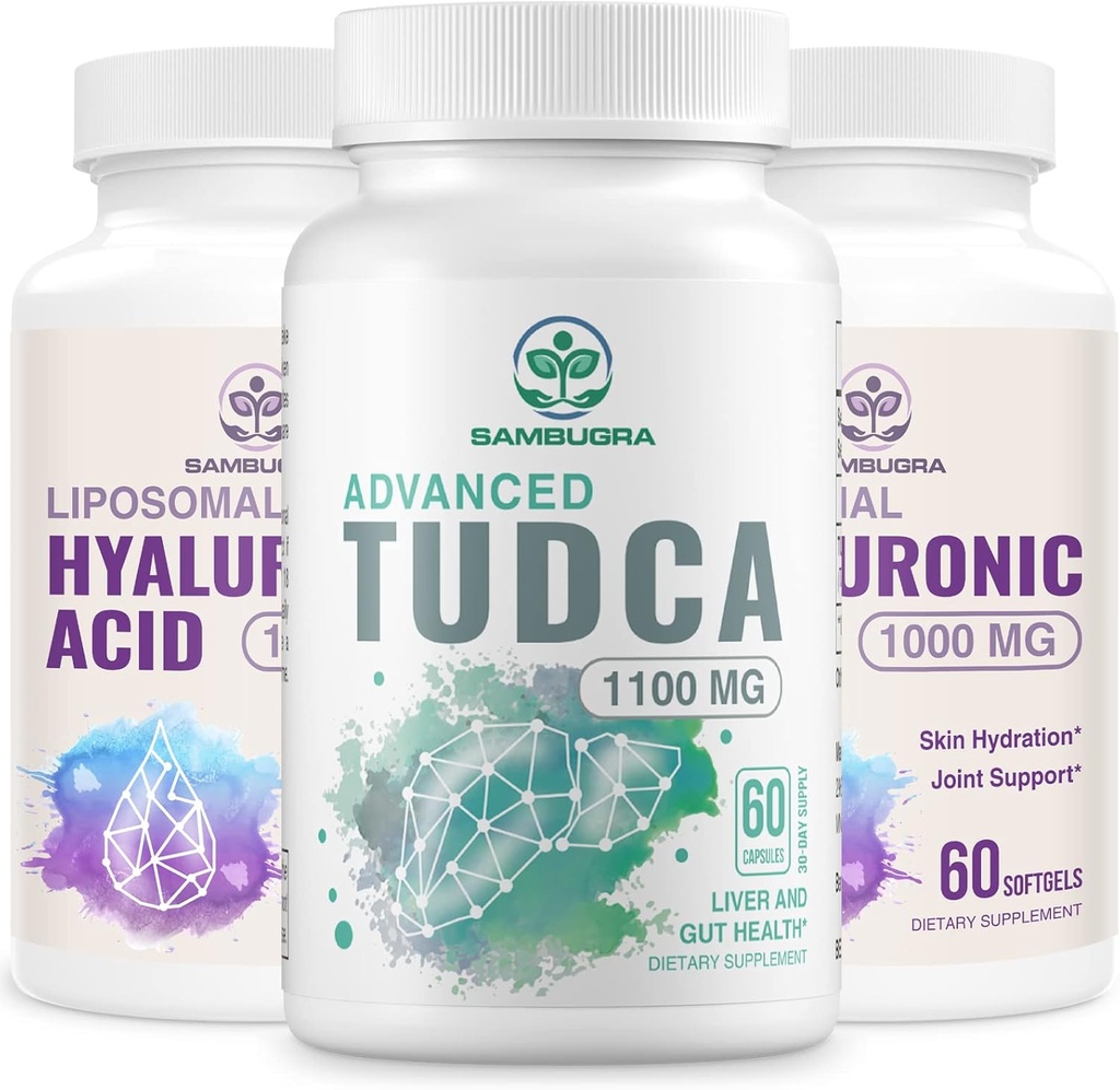 TUDCA Liver Supplements 1100mg and Liposomal Hyaluronic Acid Supplements 1000mg, High Bioavailability Supplement (Pack of 3)
