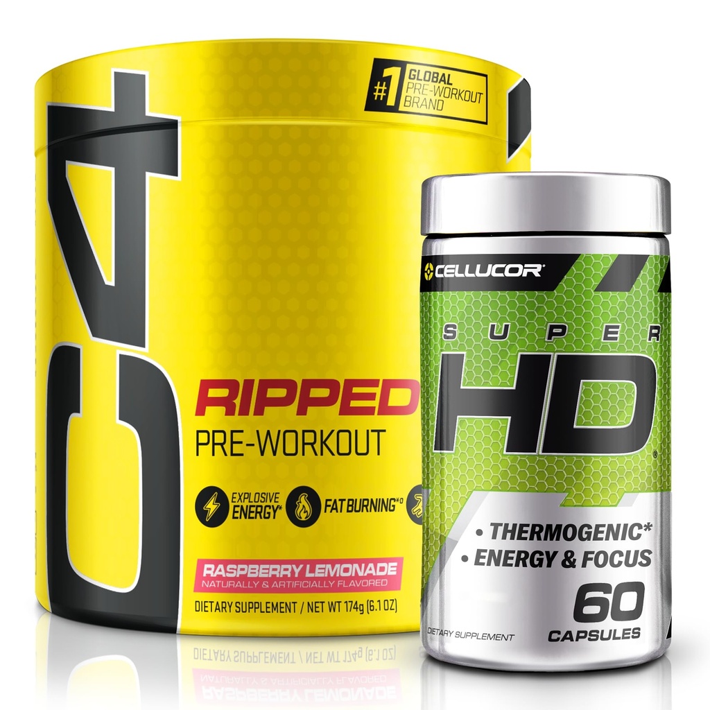 C4 Ripped & SuperHD, The Thermogenic Bundle, C4 Ripped Pre Workout Powder, Raspberry Lemonade 30 Servings + SuperHD with Capsimax and Green Tea Extract, 60 Servings