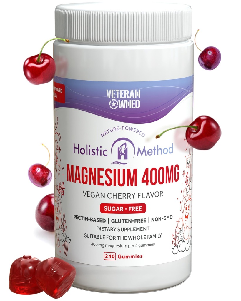 Magnesium Citrate Gummies for Kids & Adults - Sugar-Free, Vegan and Non-GMO for Better Sleep and Relaxation - Cherry Flavor with No Sugar Alcohol - 240 Count
