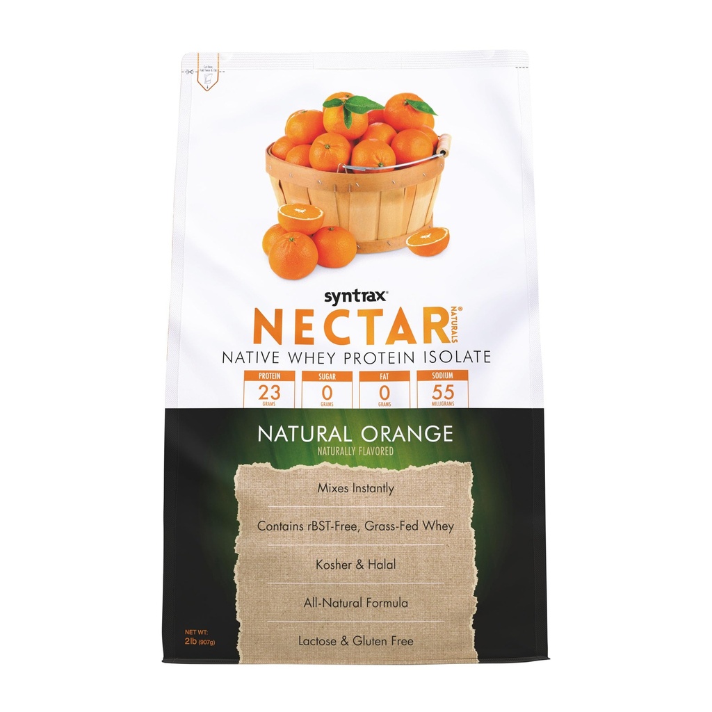 Syntrax Nectar Naturals, All Natural Whey Protein Isolate, Smooth & Juicy, Natural Orange, 2 lbs.