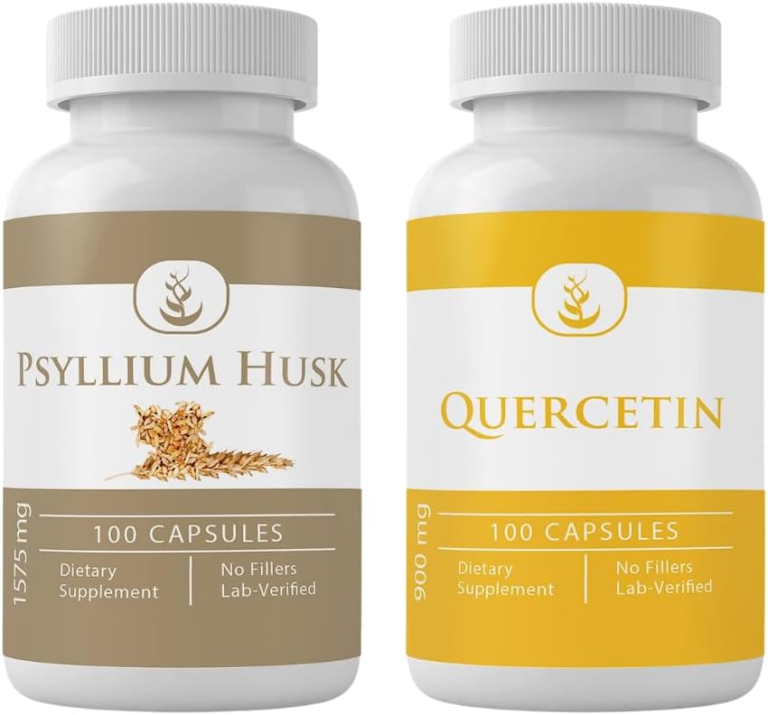 PURE ORIGINAL INGREDIENTS Psyllium Husk & Quercetin Capsule Bundle (100 Capsules Each), No Additives or Fillers, Lab Verified