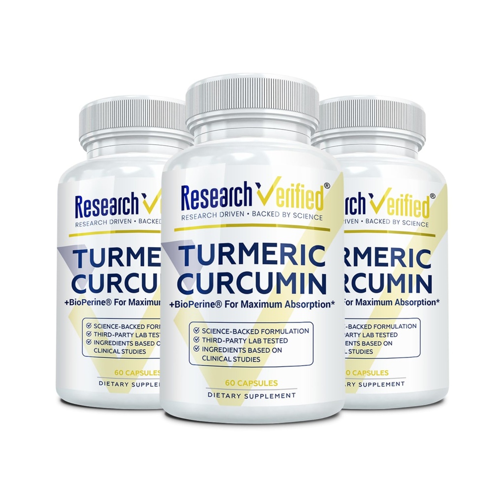 Research Verified Turmeric Curcumin Supplement with Black Pepper (BioPerine) - High Potency Curcumin - Antioxidant, Joints & Daily Wellness - 60 Vegan Turmeric Capsules - Made in USA - 3 Month Supply