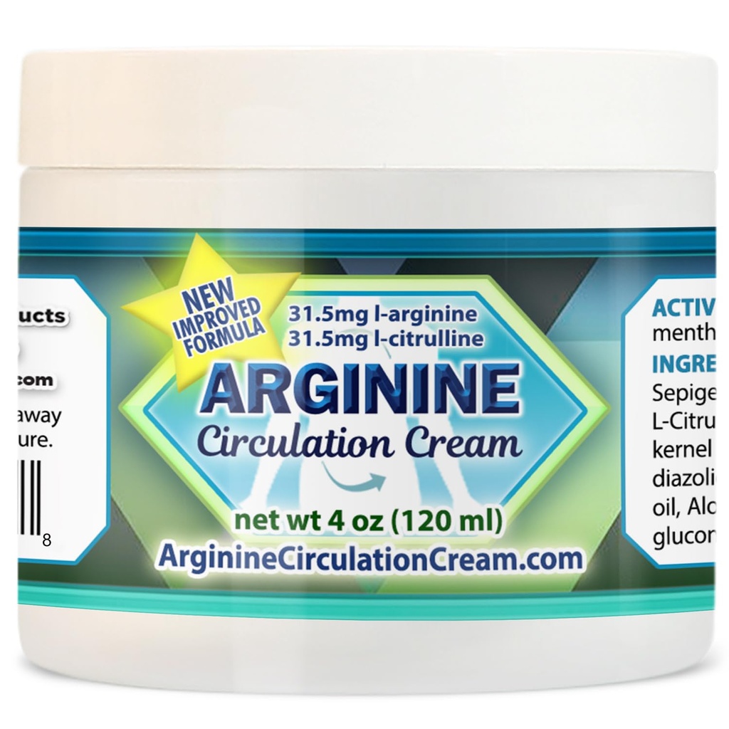 Arginine Circulation Cream 4 oz - Menthol, L Arginine & L Citrulline Lotion - Supports Healthy Leg & Body Blood Flow - Whole Family Products