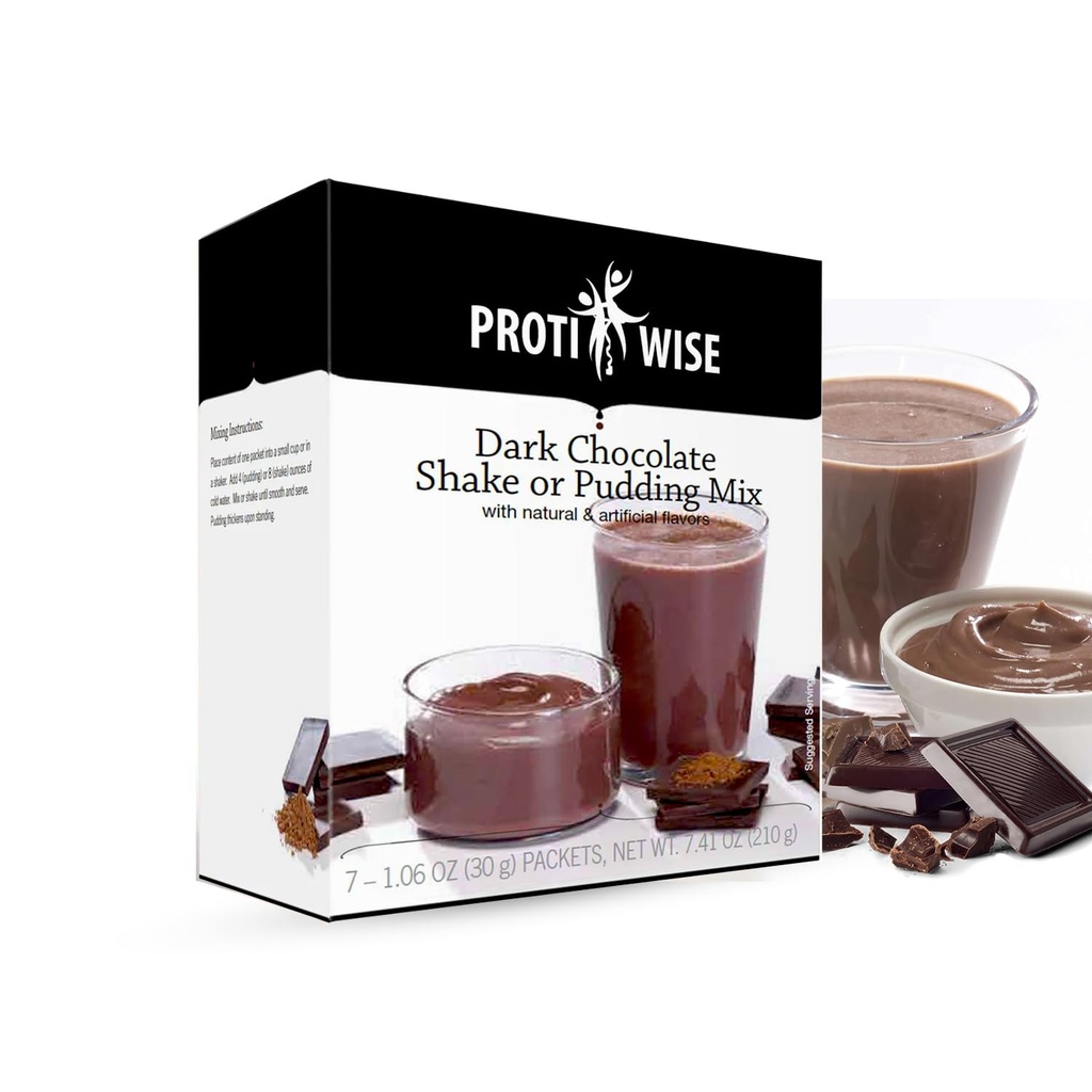 ProtiWise High Protein Shake & Pudding Mix | 15g Protein, Low Fat, Low Calorie, Low Sugar | Gluten Free KETO | Meal Replacement for Hunger Control | Dark Chocolate Flavor | 7/Box