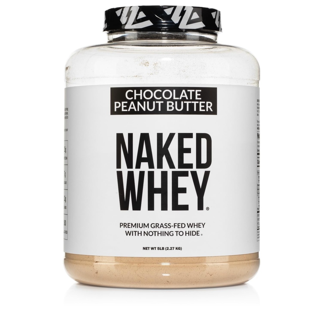 NAKED Whey Chocolate Peanut Butter Grass Fed Whey Protein Powder, No GMO, No Soy, and Gluten Free, Aid Growth and Recovery - 52 Servings
