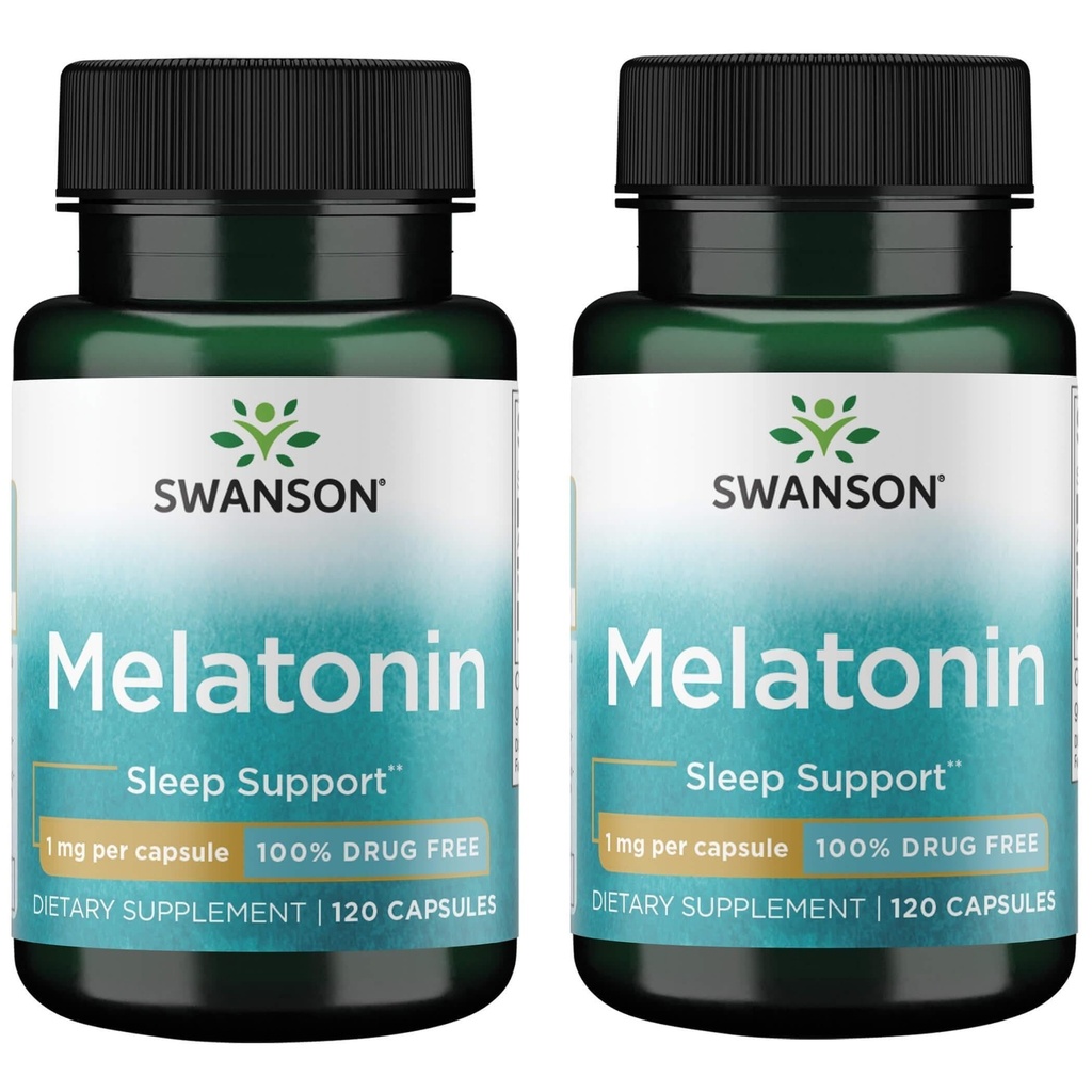 Swanson Melatonin - Herbal Supplement - Sleep and Relaxation - 120 Capsules, 1mg Each (2 Pack)