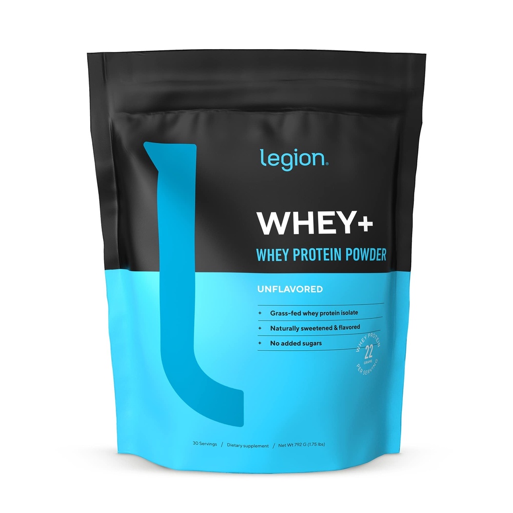 LEGION Whey+ Protein Whey Isolate from Grass Fed Cows (Unflavored, 30 Servings) - Whey Protein Isolate Powder Low Calorie, Non-GMO, Sugar Free, Lactose and Gluten Free, All Natural Protein Powder