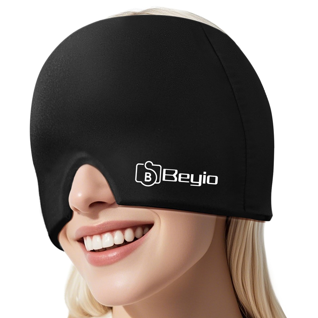 Migraine Relief Cap, All Around Gel Covered Reusable Headache Relief Cap, Black Migraine Cap for Headache Relief, Puffy Eyes