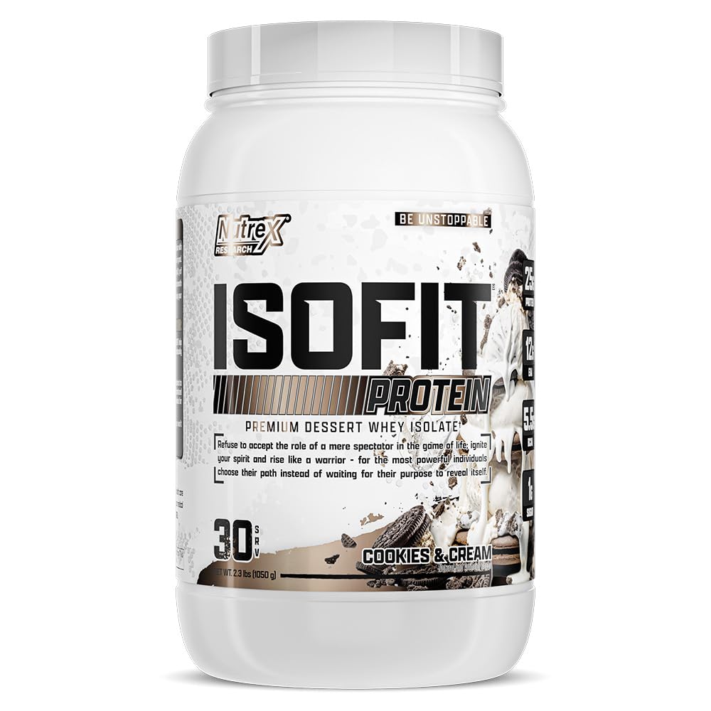 Nutrex Research IsoFit Whey Protein Powder Instantized 100% Whey Protein Isolate (30 Servings (Pack of 1), Cookies & Cream)
