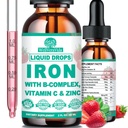 Liquid Iron Supplement w/Vitamin C, B-Complex, High Potency Iron Liquid w. Multivitamin, Vegan Iron Drops for Women, Kids, Chelate Liquid Iron Supplement for Anemia, Fatigue, Red Blood Cell Support