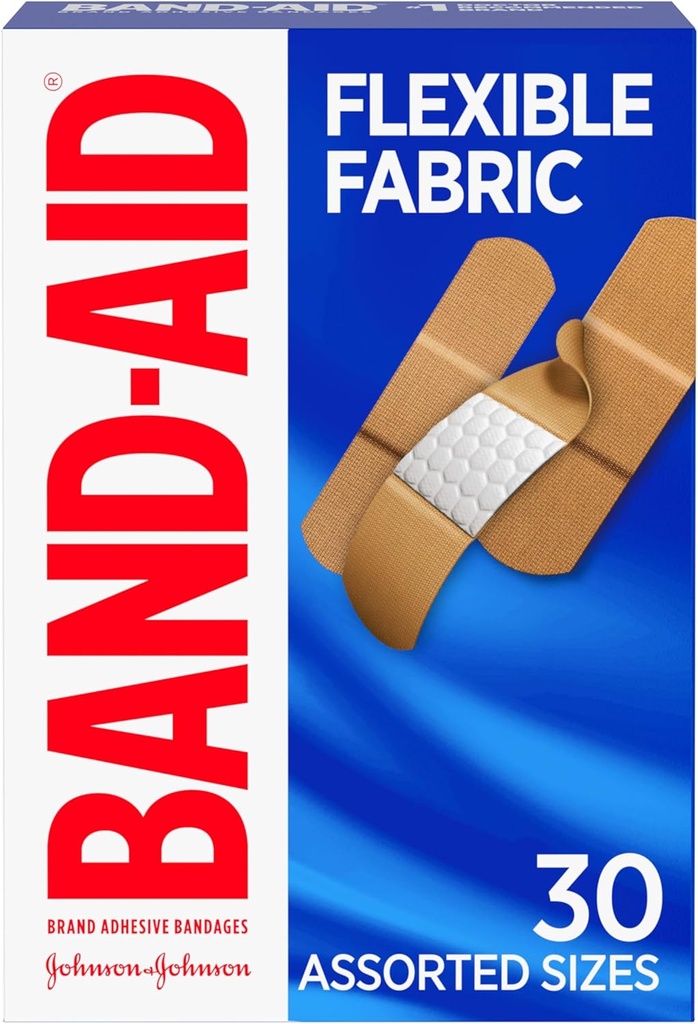 Band-Aid Brand Flexible Fabric Adhesive Bandages, Comfortable Sterile Protection & Wound Care for Minor Cuts & Burns, Quilt-Aid Technology to Cushion Painful Wounds, Assorted Sizes, 30 ct