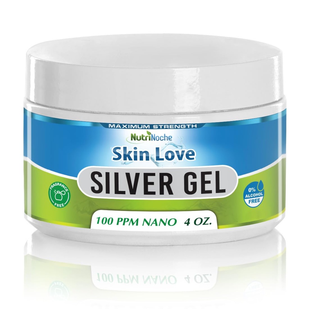 Nutrinoche Nano Silver Gel - Advanced Colloidal Silver Skin Cream - Wound Care & First Aid Gel Soothing Topical Ointment for Burns, Razor Burn and Sunburn Irritations - Unscented 4 Oz Jar