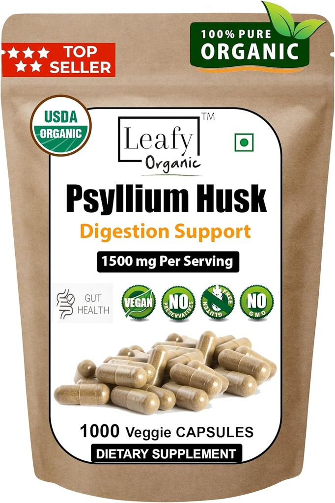 Psyllium Husk 1500mg Per Serving, 1000 Capsules - Double Strength - Premium Psyllium Fiber Supplement - Great for Digestion and Regularity - 100% Natural Soluble Fiber