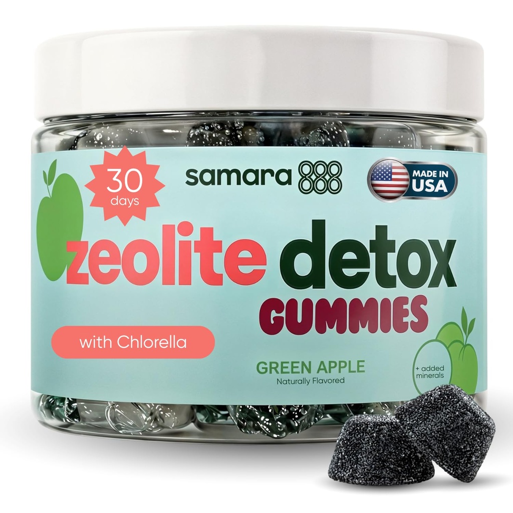 Zeolite Detox for Kids & Adults, Heavy Metal Zeolite & Chlorella Detox Gummies, Alternative to Activated Charcoal, Gentle Daily Toxin Cleanse for Kids & Adults, 60 Green Apple Vegan Gummies