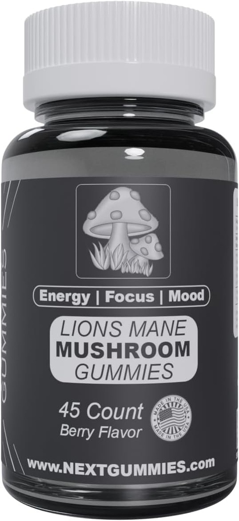 Next Gummies 45-Count Lion’s Mane Mushroom Gummies - Natural Berry-flavored Gummy Supplements for Mood Boosting, Energy & Focus, Vegan, Non-GMO, 100.0 milligrams