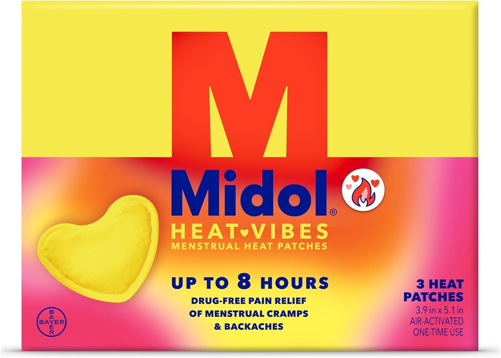 Midol Heat Vibes Menstrual Pain Relief Patches, for Period Cramp and Backache Relief, Pack of 3