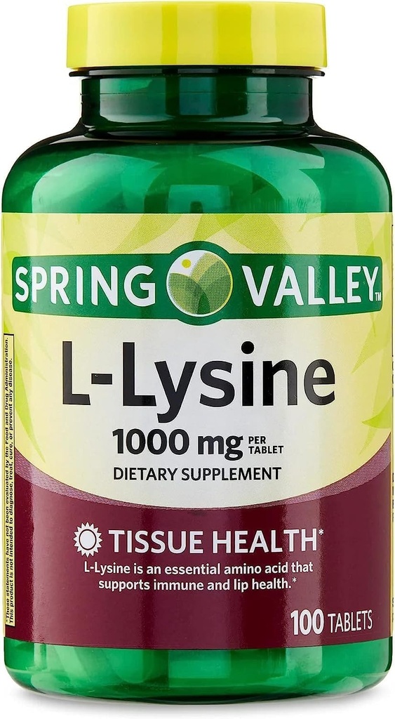 SPEC Lysine Amino Acid Supplements, 1 Tablet Per Serving,Spring Valley L-Lysine Supports a Healthy Immune System* 100 Count