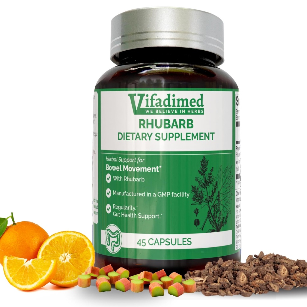 Rhubarb,Gut Motility Activator for Bowel Movement & Constipation Relief,Regularity,Bloating & Gas Relief,Mucus Production Assist,Lining & Microbiome Support, 45 Capsules