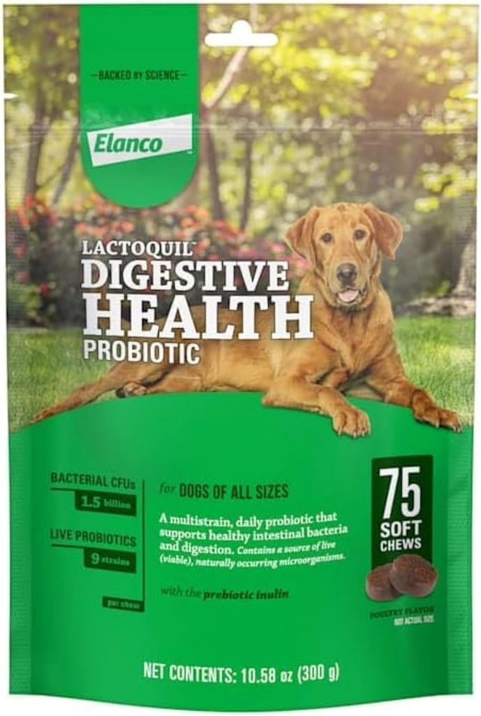 Elanco Lactoquil Soft Chews Digestive Health Probiotic Supplement for Dogs, 75 Count