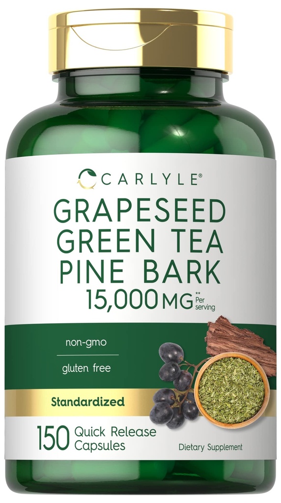 Carlyle Grape Seed Green Tea & Pine Bark Complex | 150 Capsules | Standardized Extract | Non-GMO, Gluten Free Supplement