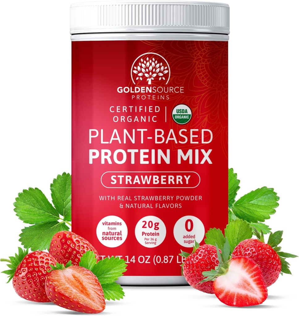 Strawberry - Plant Based Protein Powder, Protein Mix, Protein Powder with Vitamins & Minerals, 20g of Protein, & Complete Amino Acid Profile, Vegan Protein Powder