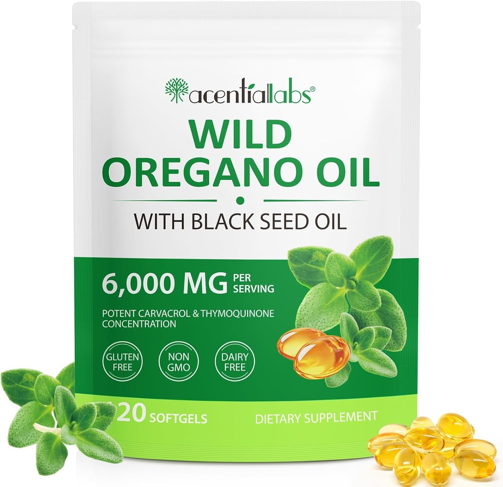 Oil of Oregano Softgels 6000mg Per Serving - Oil of Oregano with Black Seed Oil - Potent Carvacrol & Thymoquinone | Immune Support, Digestive Health & Antioxidant | Non-GMO, Gluten-Free, Dairy-Free