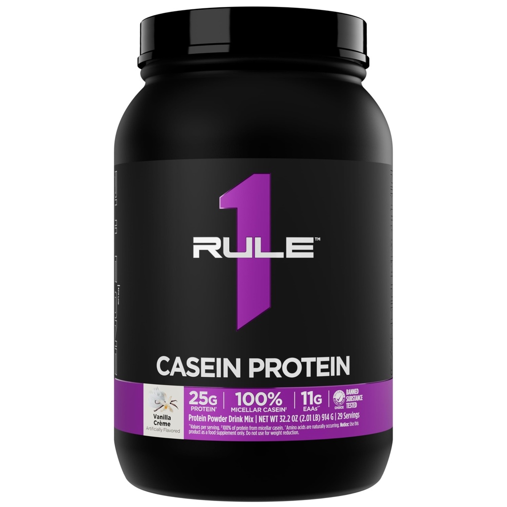 Rule 1 Proteins Casein Protein - 25g Protein and 11g EAAs Per Serving from Slow-Release Micellar Casein for Overnight Recovery and Sustained Delivery Between Meals (2 Pounds, Vanilla Crème)