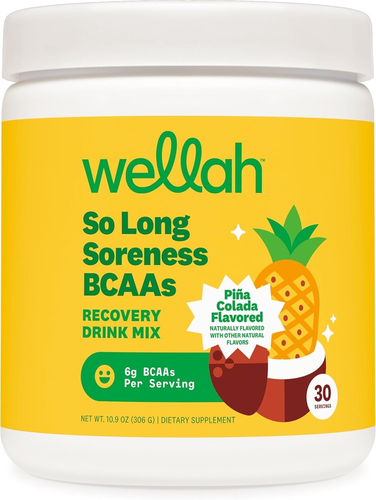 Wellah So Long Soreness BCAA Powder (Pina Colada Flavored) 30 Servings - with Hydration Complex