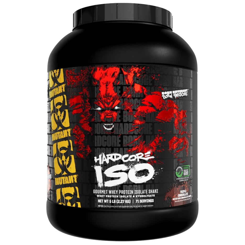 Mutant Hardcore ISO Whey Protein Isolate Powder Acts Fast to Help Recover, Build Muscle, Bulk and Strength, 5 lb - Triple Chocolate