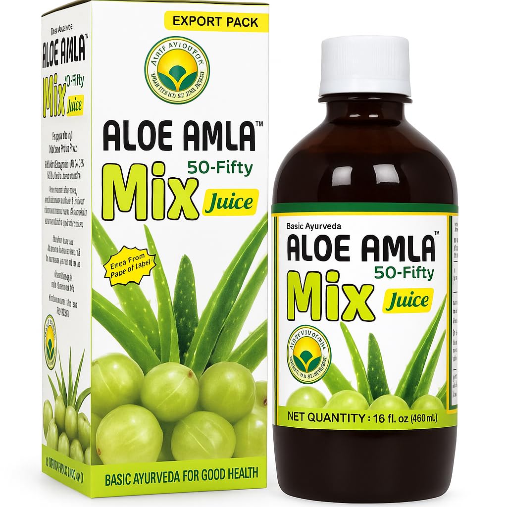 Basic Ayurveda Aloe Vera & Amla Herbal Mix Juice (Pack of 2) | 16.23 Fl Oz (480ml) | Supports Digestion, Immunity & Detox | Rich in Natural Vitamin C | No Added Sugar | Gluten Free, Non-GMO & Vegan