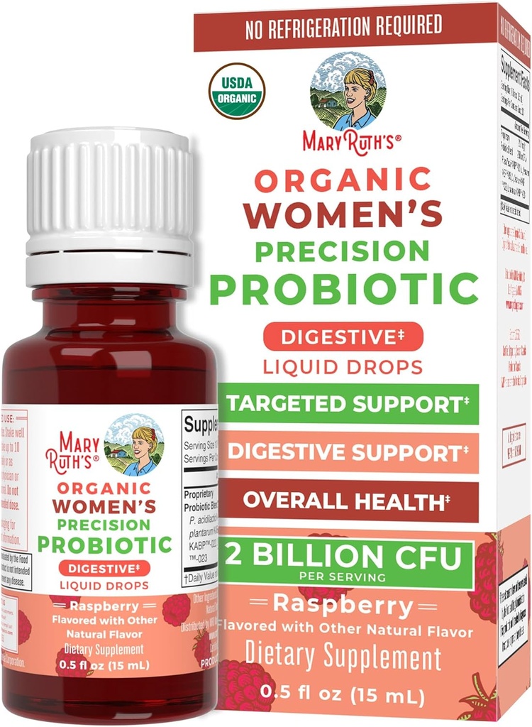 MaryRuth Organics USDA Organic Womens Probiotic Liquid Drops for Digestive Health | Targeted Support for Women | Four Probiotic Blend | Women's Wellness | Dairy Free | 30 Servings