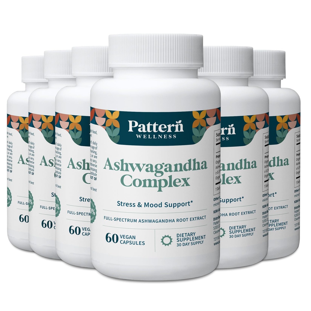 Pattern Wellness Ashwagandha Complex for Men & Women – Organic KSM-66® & Black Pepper Extract – Supports Stress Response & Energy Balance – Non-GMO – 360 Vegan Capsules