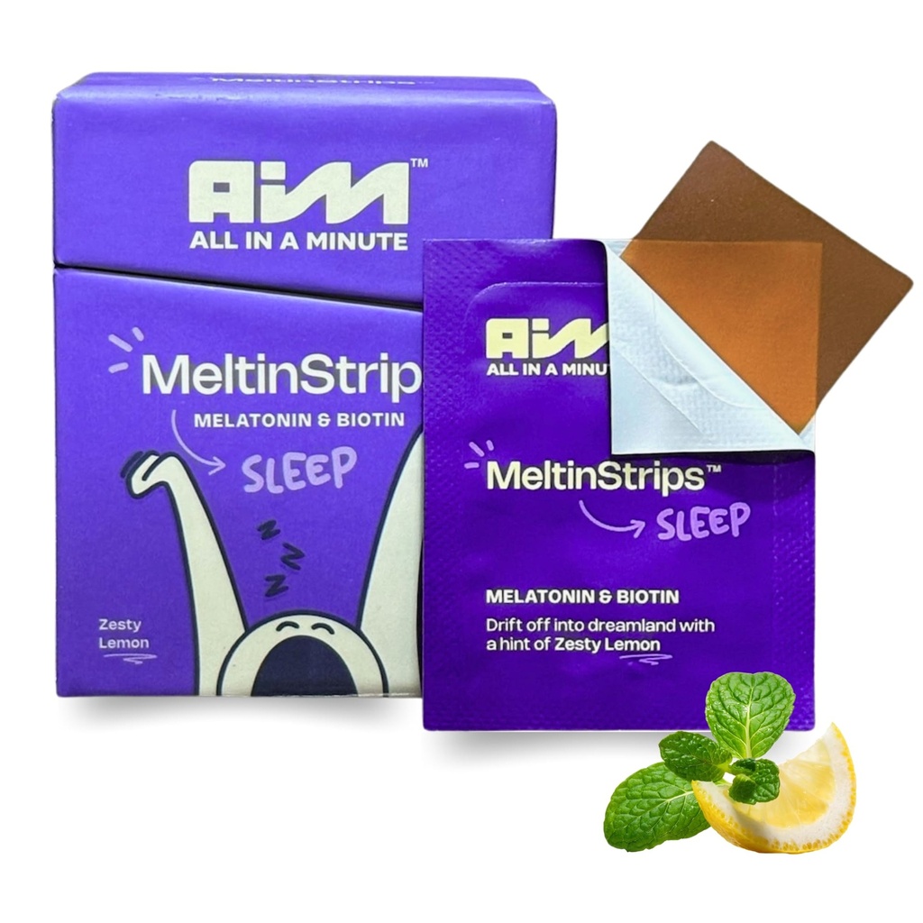 MeltinStrips® Fast Dissolving Sleep Strips - 5mg Melatonin, Biotin, Valerian Root | Deep Nighttime Rest & Hair Growth Support | Vegan, Sugar Free, Drug Free | Zesty Lemon - 1 Month Supply