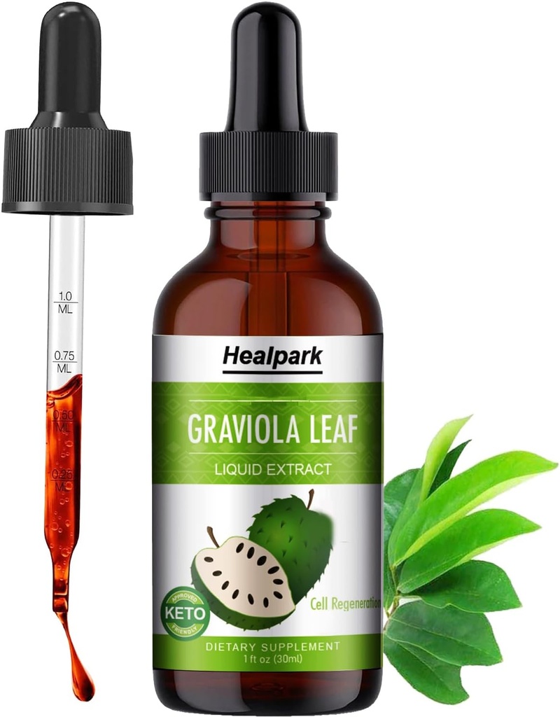Healpark Soursop Bitters Liquid Graviola Leaf Extract - Natrual Soursop Guanabana Leaves Liquid, Soursop Oil 98% Absorption-1 Fl Oz