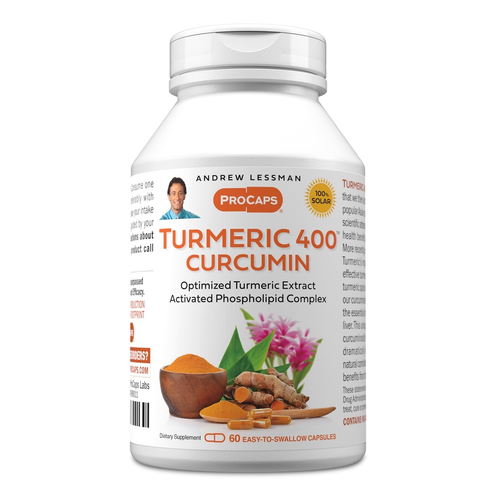 ANDREW LESSMAN Turmeric 400mg - 60 Capsules - 95% Curcuminoids as Phospholipid Complex for Optimum Benefits and Absorption, High Potency Standardized Extract, Small Easy to Swallow Capsules