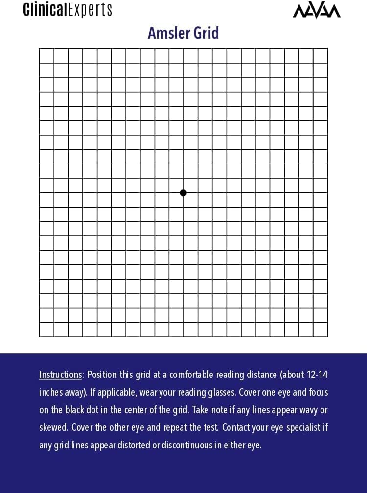 Amsler Eye Grid with Magnetic Back - Daily Vision Screening Tool for Macular Degeneration & Glaucoma Patients by Clinical Experts (2 Pack)